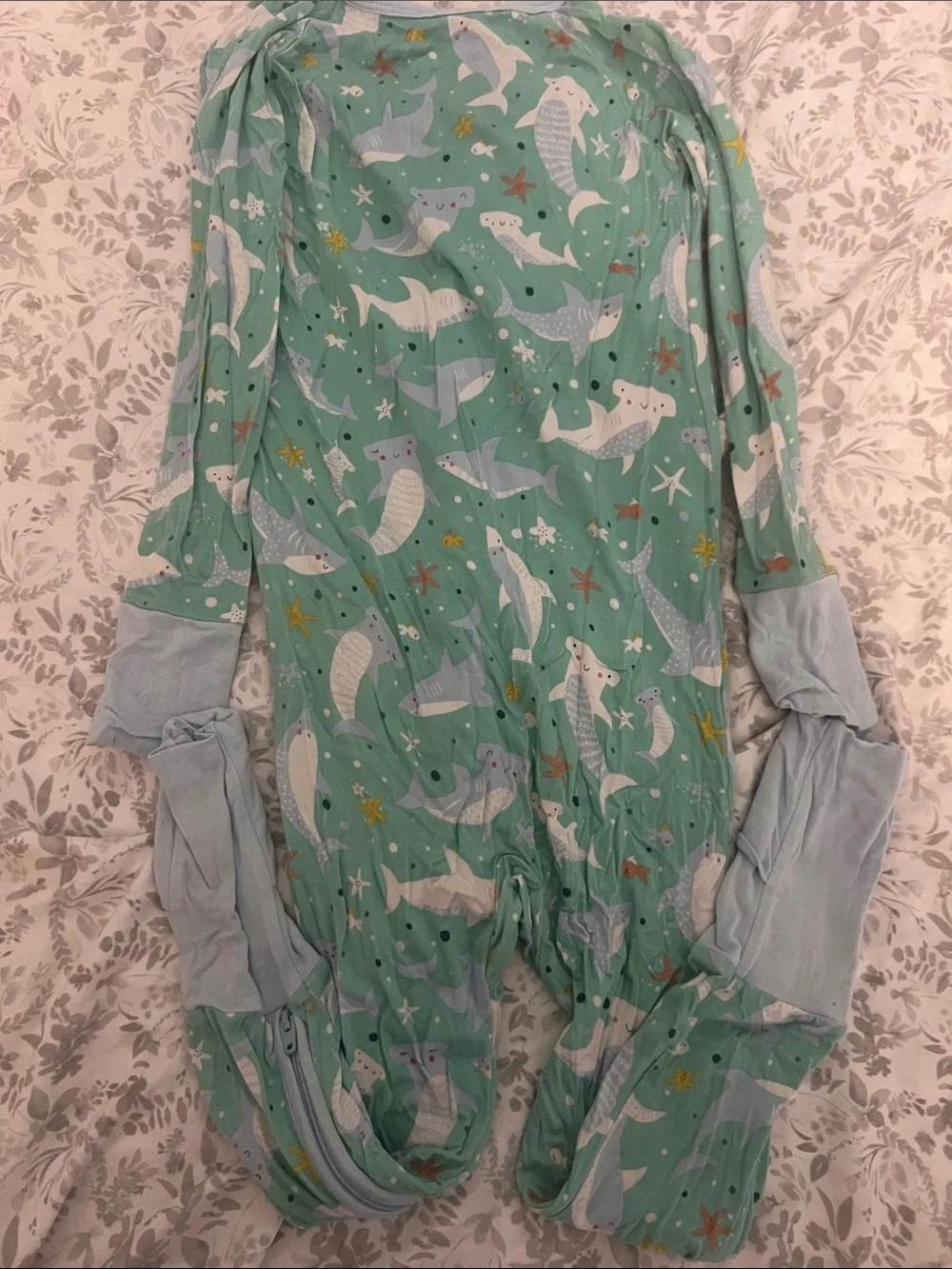 Little Sleepies Mint Green Whale Print Footie Pajamas